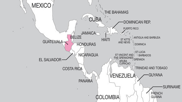 Das Foto zeigt die Umrisse von Guatemala auf einer Karte