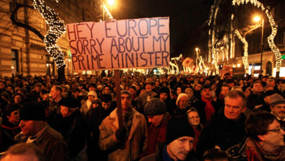 Demonstration gegen die Regierung Orbán in Budapest, 2. Januar 2012.