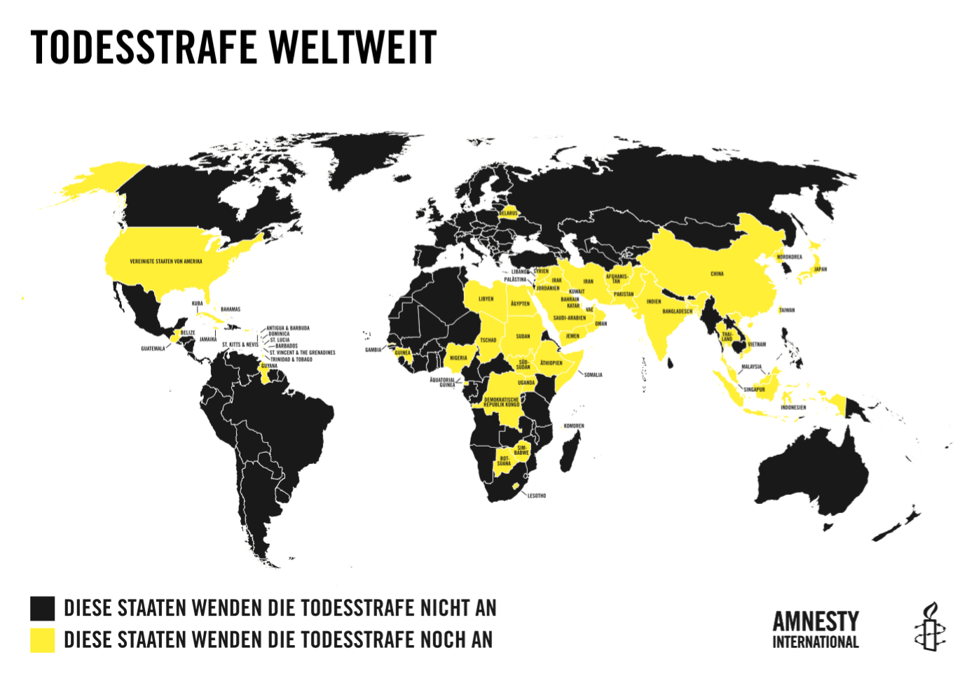 Infografik der Weltkarte zum Thema Todesstrafe
