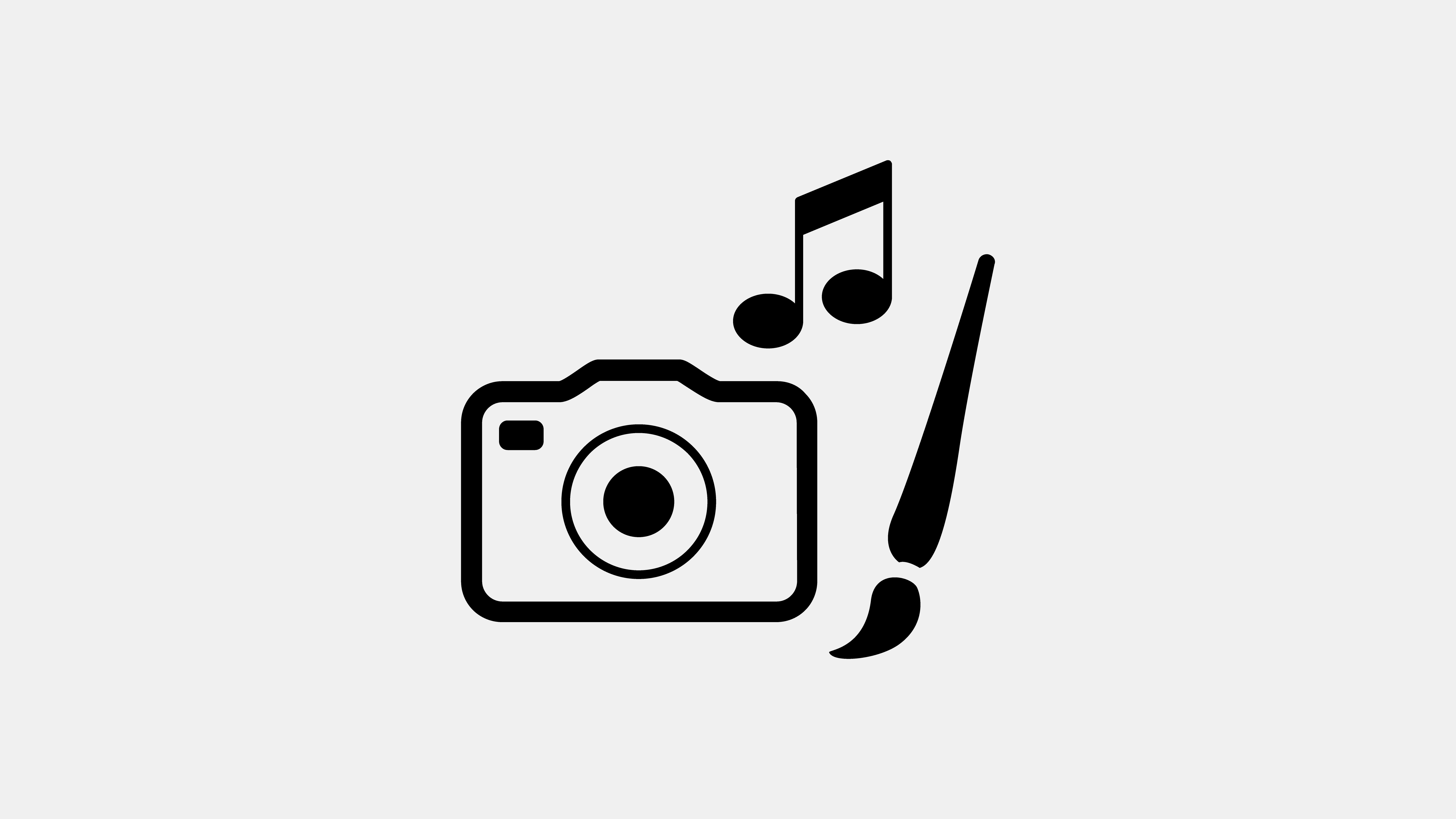 Zeichnung eines Fotoapparates, eines Pinsels und Viertelnoten