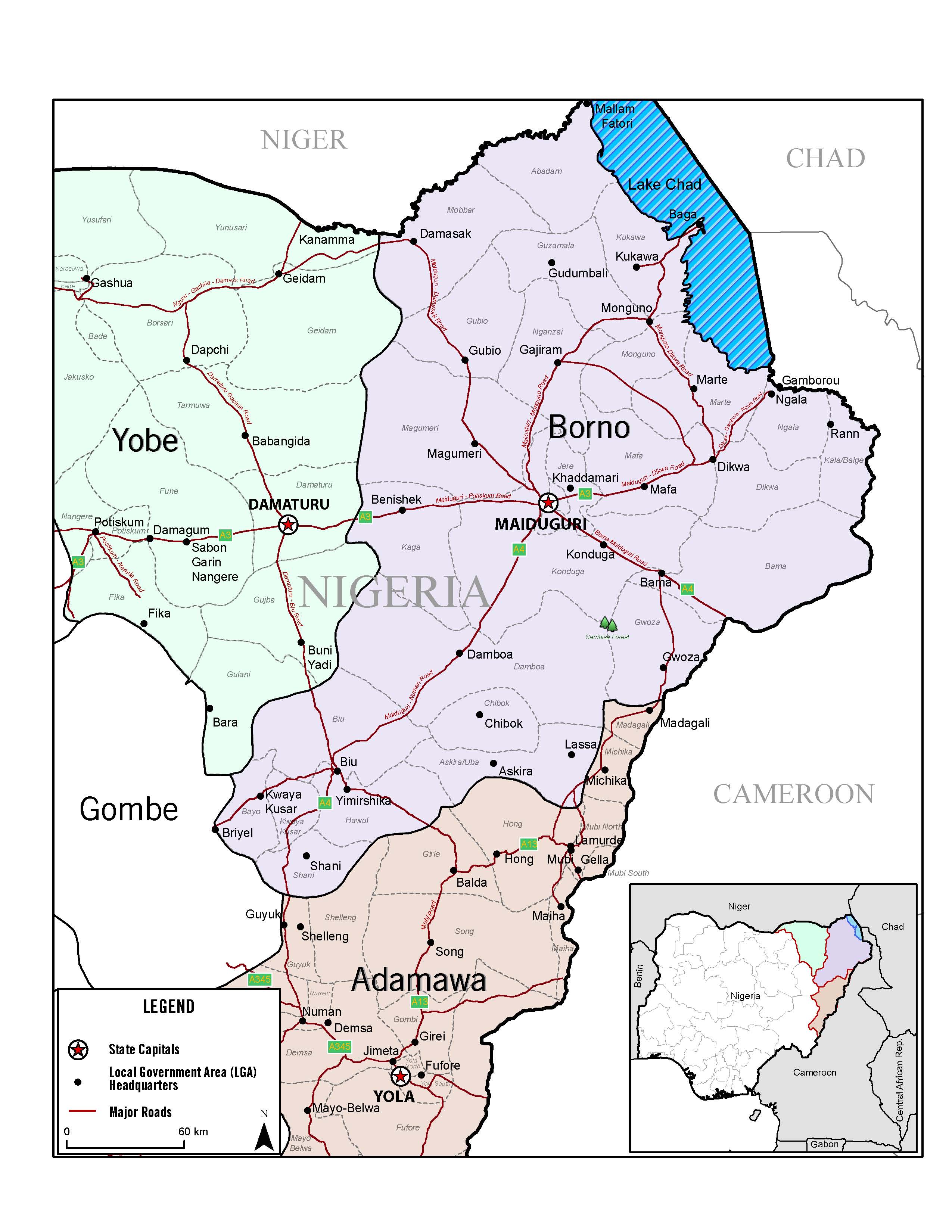 Karte von Nigerias Nordosten