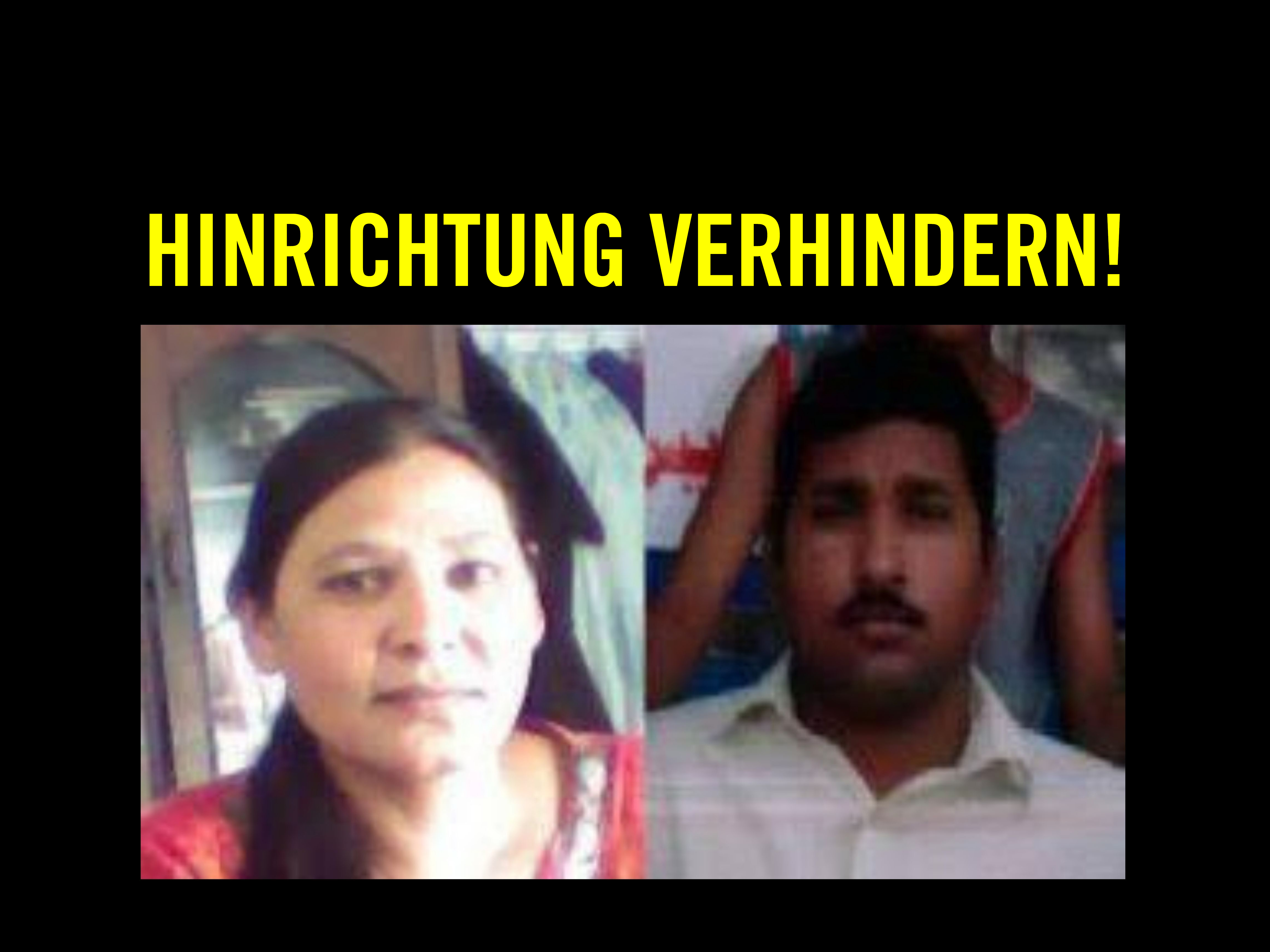 Portätfotos von Shagufta Kausar und Shafqat Emmanuel + Schrift "Hinrichtung verhindern!"
