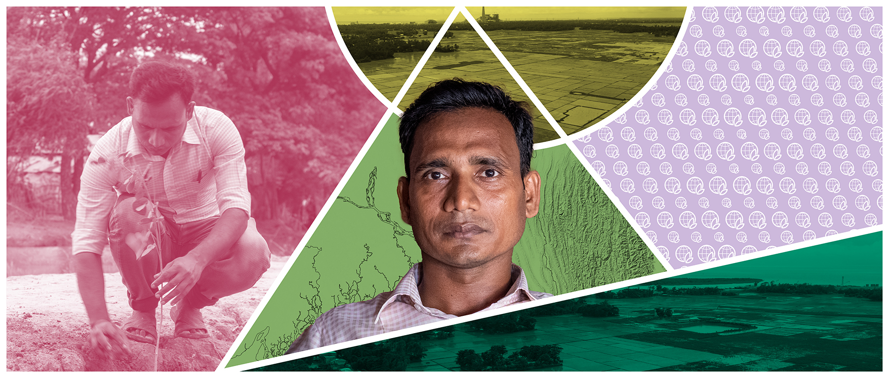 Collage aus mehreren Fotos, darunter ein Porträt von Shahnewaz Chowdhury und eine Aufnahme eines Kraftwerks.