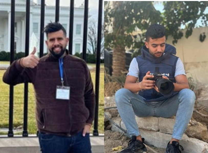 Die Collage besteht aus zwei Fotos. Das linke Foto zeigt einen Jungen Mann, der vor einem Zaun steht und den rechten Daumen hebt. Das rechte Foto zeigt einen jungen Mann, der auf einem Stein sitzt und die Kamera in seinen Händen begutachtet.
