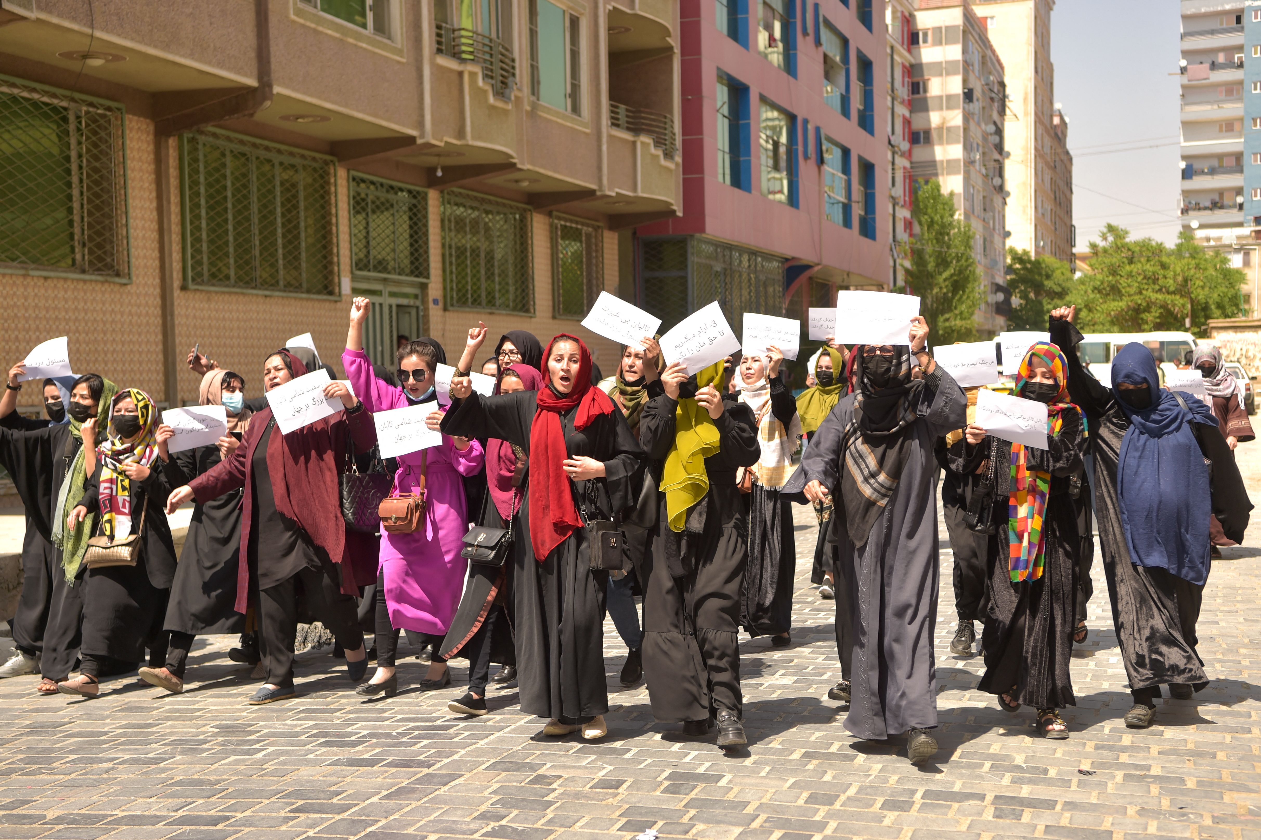 Das Bild zeigt Frauen mit Protesschildern