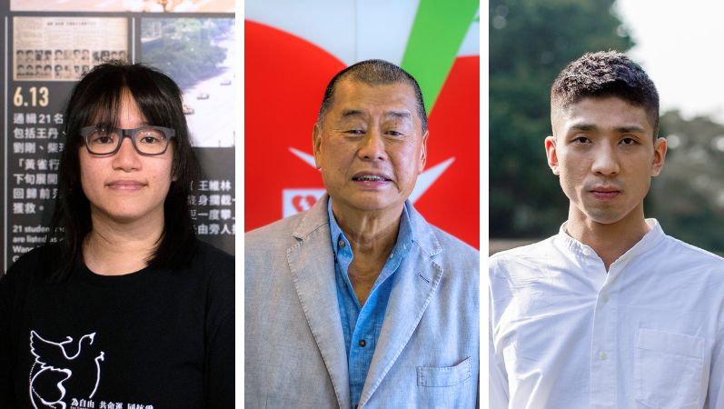 Porträtfotos von Chow Hang tung, Jimmy Lai und Owen Chow