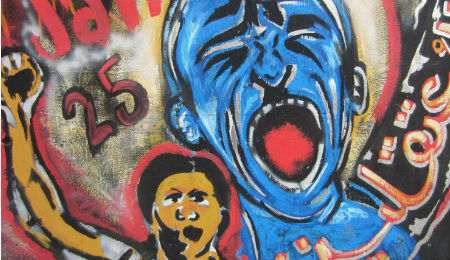 Graffito an einer Häuserwand in  der Mohamed-Mahmoud-Straße in Kairo