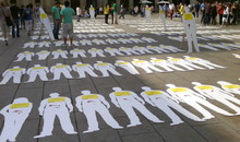 Aktion von Amnesty Spanien für Menschenrechtsverteidiger in Kolumbien, Oktober 2009
