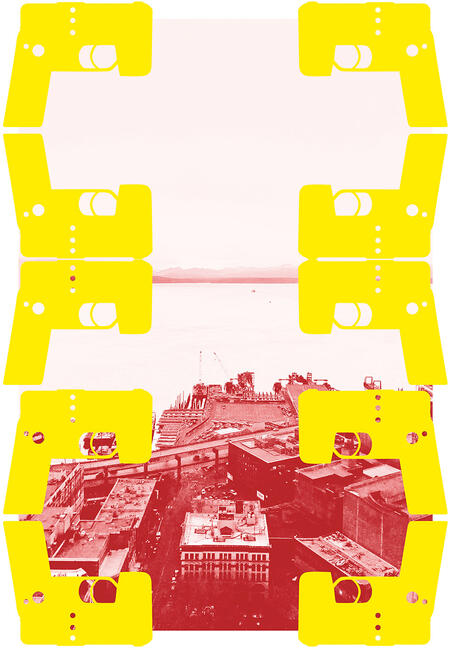Rote-gelbe Collage, Stadtperspektive von oben