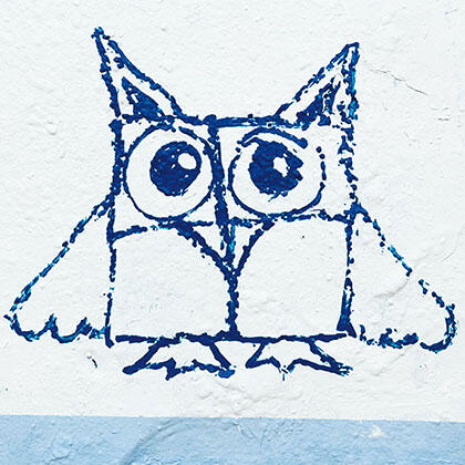 Ein Graffito zeigt eine Eule.