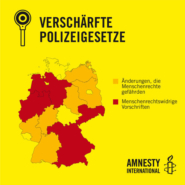 Grafik zur Verschärfung der Polizeigesetze in Deutschland, Tag der Menschenrechte 2019   
