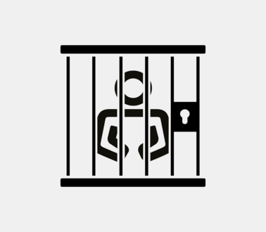 Zeichnung einer Figur hinter Gefängnisgittern
