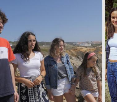 Eine Collage aus zwei Fotos: Auf dem linken Foto sind vier junge Menschen im alter von elf bis 24. Auf dem rechten Foto sind zwei junge Menschen, Bruder und Schwester, 15 und 18 Jahre. 
