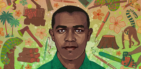 Zeichnung von einem entschlossen blickenden Mann vor grünem Hintergrund