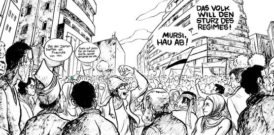 Szene aus Graphic Novel "Doigts d'Honneur" zeigt Demonstrierende in Kairo