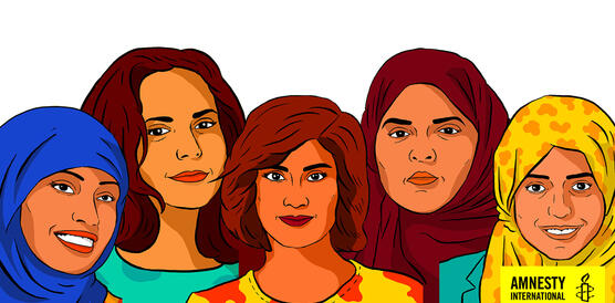 Stilisierte Porträts von fünf Frauen