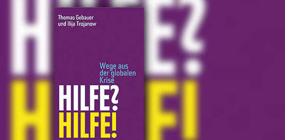 Das Buch zeigt ein violettes Cover mit der Aufschrift "Hilfe? Hilfe!"