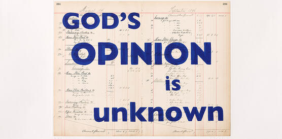 Collage mit Aufschrift "Gods opinion is unknown"