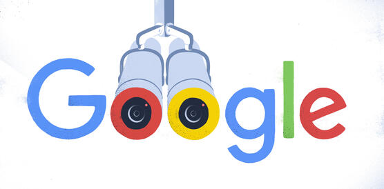 Illustration des Google-Logos, bei dem die zwei "o" durch ein Fernglas dargestellt werden.