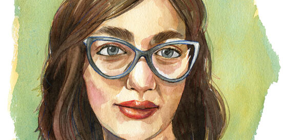 Wasserfarben-Illustration einer Frau mit Brille und schulterlangem Haar