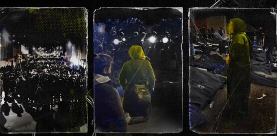 Collage mit Fotos von Protestierenden im Iran