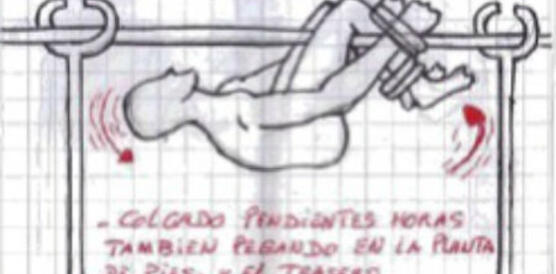 Zeichnung der "Brathähnchen-Position" nach Angaben des Häftlings Ali Aarrass, der 2010 so gefoltert wurde