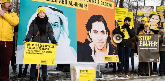 Laut gegen Unrecht. Protest vor der saudi-arabischen Botschaft in Berlin im Januar 2016