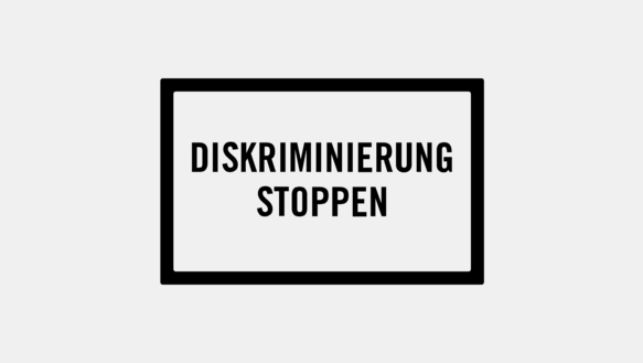 Icon: Textfeld mit der Aufschrift "Diskriminierung stoppen"