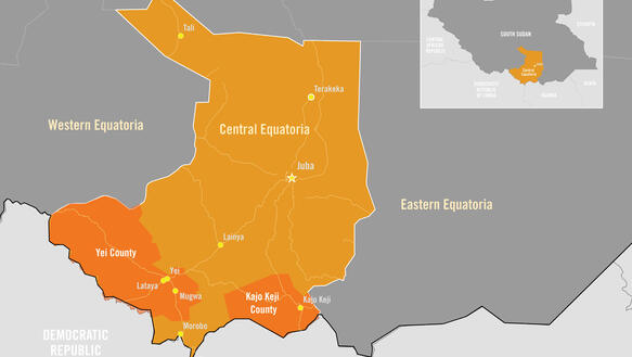 Karte der südsudanesischen Region Äquatoria