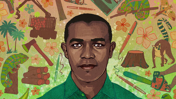 Zeichnung von einem entschlossen blickenden Mann vor grünem Hintergrund