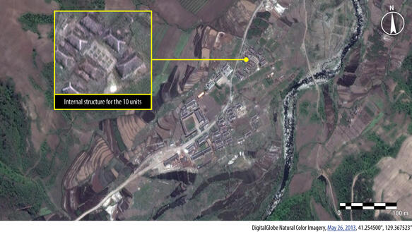 Satellitenaufnahme des Straflagers Kwanliso 16 vom 26. Mai 2013