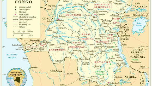 Karte der Demokratischen Republik Kongo, Afrika, mit Legende