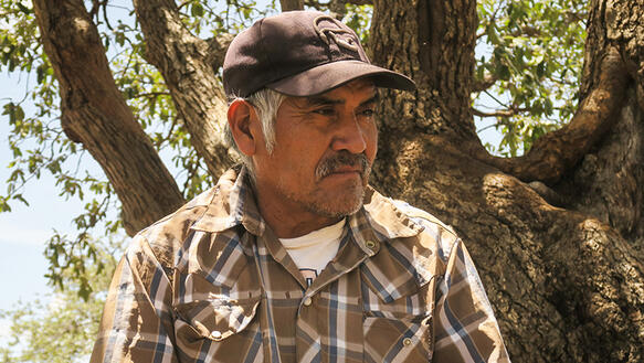Porträtfoto eines älteren Mannes mit grauen Haaren und Baseball-Kappe vor einem Baum