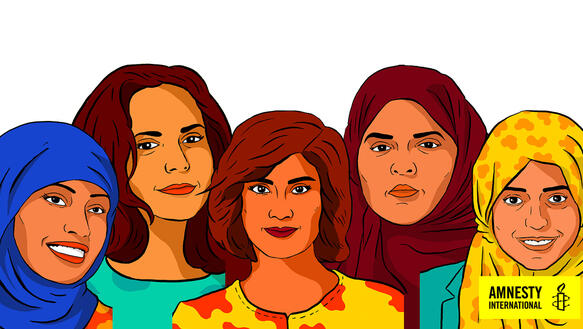 Stilisierte Porträts von fünf Frauen