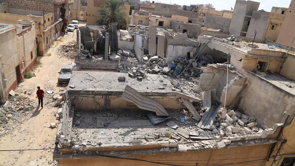 Durch Luftangriffe zerstörte Häuser. 