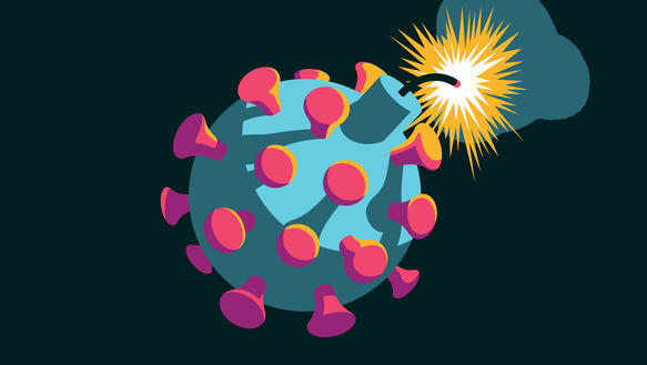 Grafik des Coronavirus als Bombe mit brennender Zündschnur