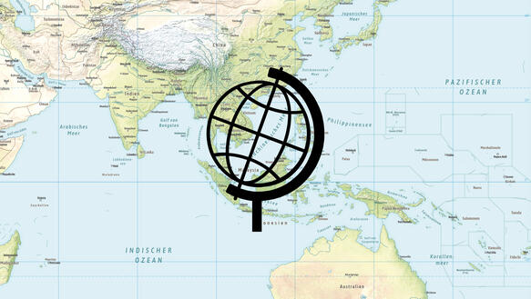 Physische Karte der Region Asien und Pazifik, mit Amnesty-Report-Icon