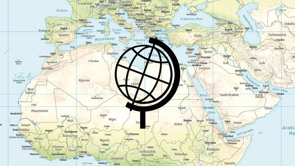 Physische Landkarte der Region Nordafrika und Mittlerer Osten, mit Report-Symbol