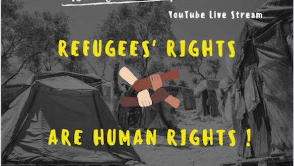 Event-Flyer mit der Aufschrift: "Refugees' Rights Are Human Rights" und einem Link zur Veranstaltung