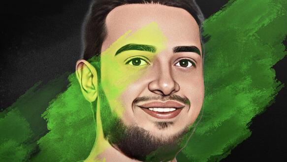 Porträtzeichnung von Anas al-Beltagy, der lächelt.