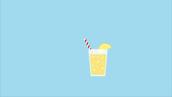 Die Zeichnung eines Glases Limonade mit einem Trinkhalm darin.