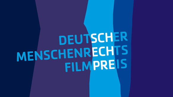 Das Bild zeigt das Logo des Menschenrechtsfilmpreis in verschiedenen Blautöne