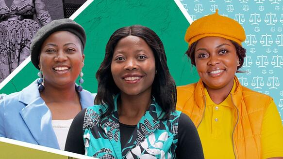 Collage aus mehreren Fotos, darunter die Porträts von Joanah Mamombe, Netsai Marova und Cecillia Chimbiri.