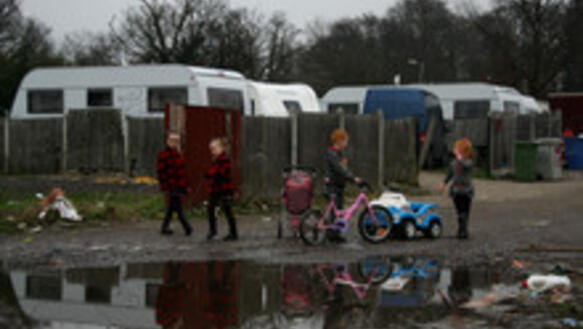 Kinder der Irish Travellers in Dale Farm in Cray's Hill, Essex 
