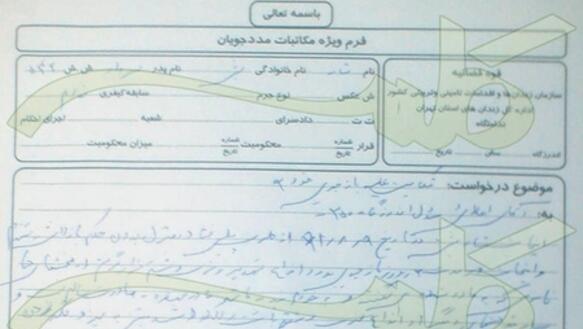 Das von dem iranischen Blogger Sattar Beheshti ausgefüllte Beschwerdeformular