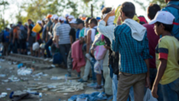 Flüchtlinge und Asylsuchende an der Grenze zur ehemaligen jugoslawischen Republik Mazedonien