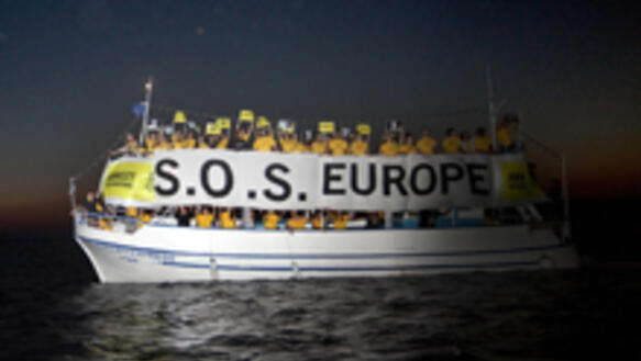 Aktion während des "Human Rights Camps" vor der griechischen Insel Lesbos am 18. Juli 2013