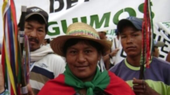 Aida Quilcué bei einer Demonstration im Departamento Cauca