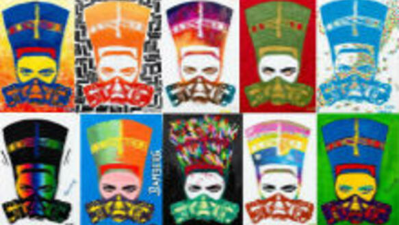 Eine Auswahl von zehn von Amnesty-Aktivisten und Unterstützer gestalteten Nofretete-Bannern