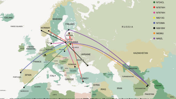 Flugrouten der CIA-Programme für außerordentliche Überstellungen und Geheimgefängnisse